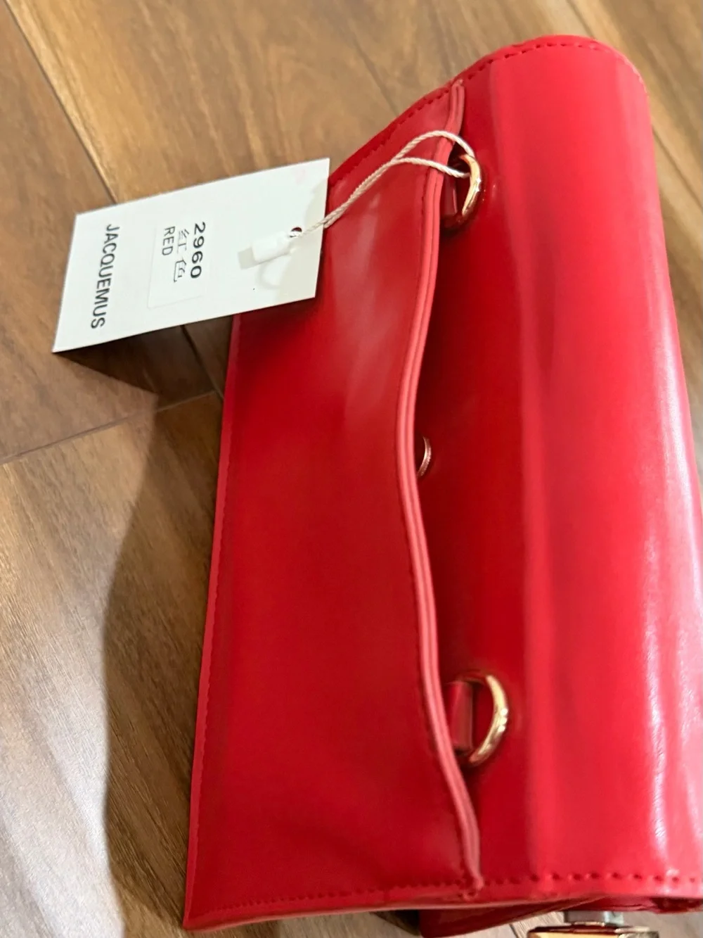 Jacquemus red leather roll-top clutch with gold accents - Picture 6 of 7